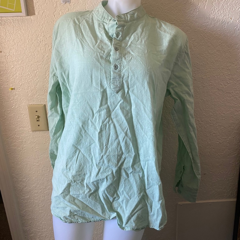 COOFANDY Cotton Hemp Blend Button Henley Shirt Long Sleeve Top, Size L